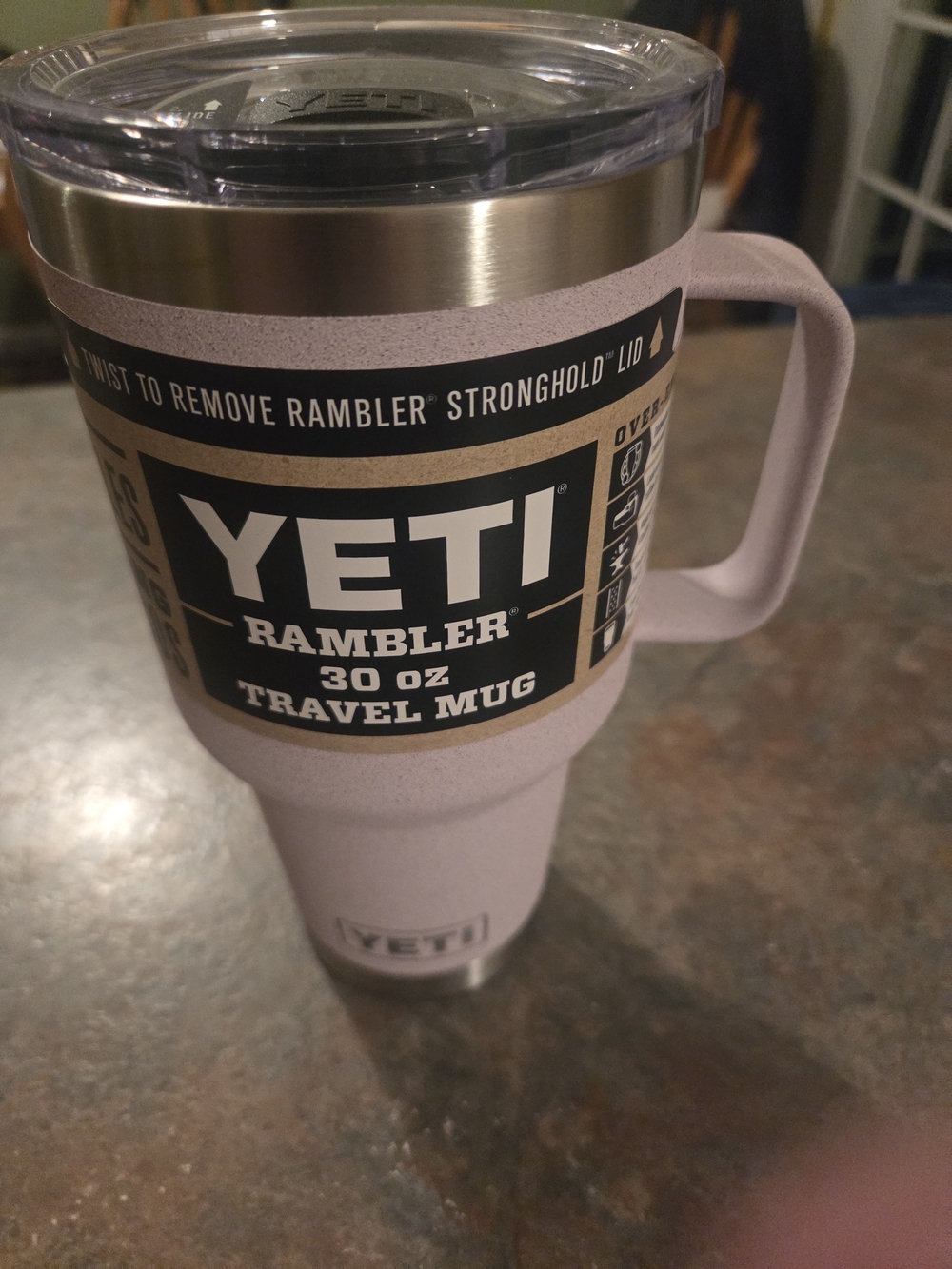 Yeti Rambler 30 oz Travel Mug in Light Pink with Stainless Steel Rim